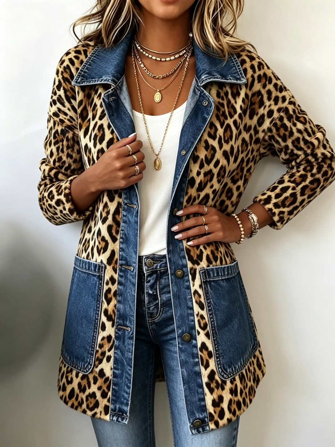 Fablenne Leopard Print Denim Panel in leopard