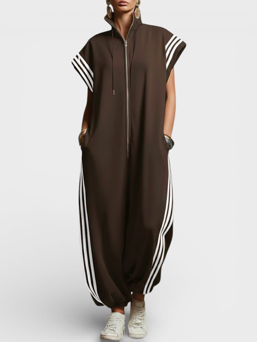 Valeria Zip Neck Jumpsuit in brown