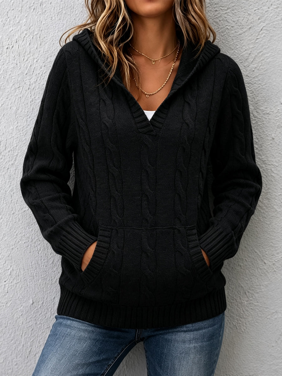 Corabelle Cable-knit V-neck Sweater in black