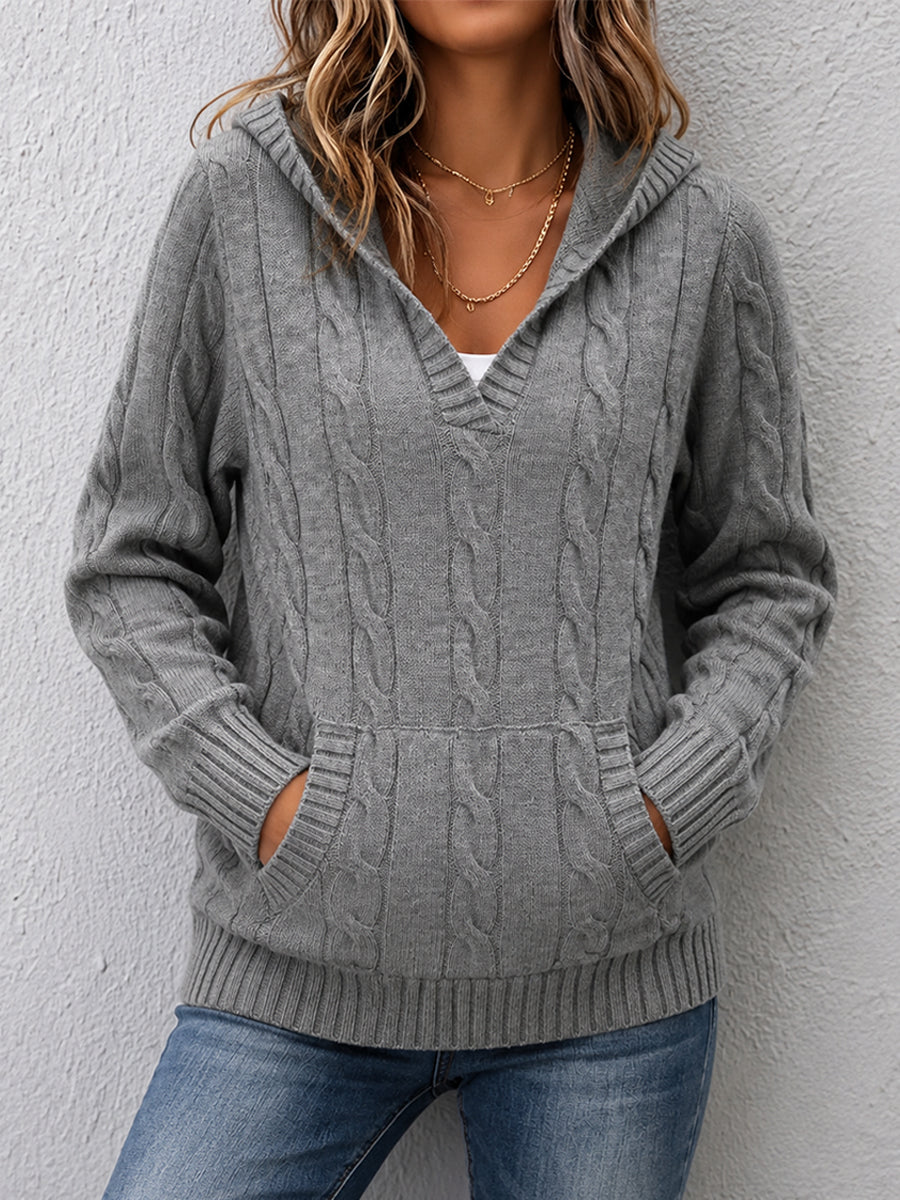 Corabelle Cable-knit V-neck Sweater in gray