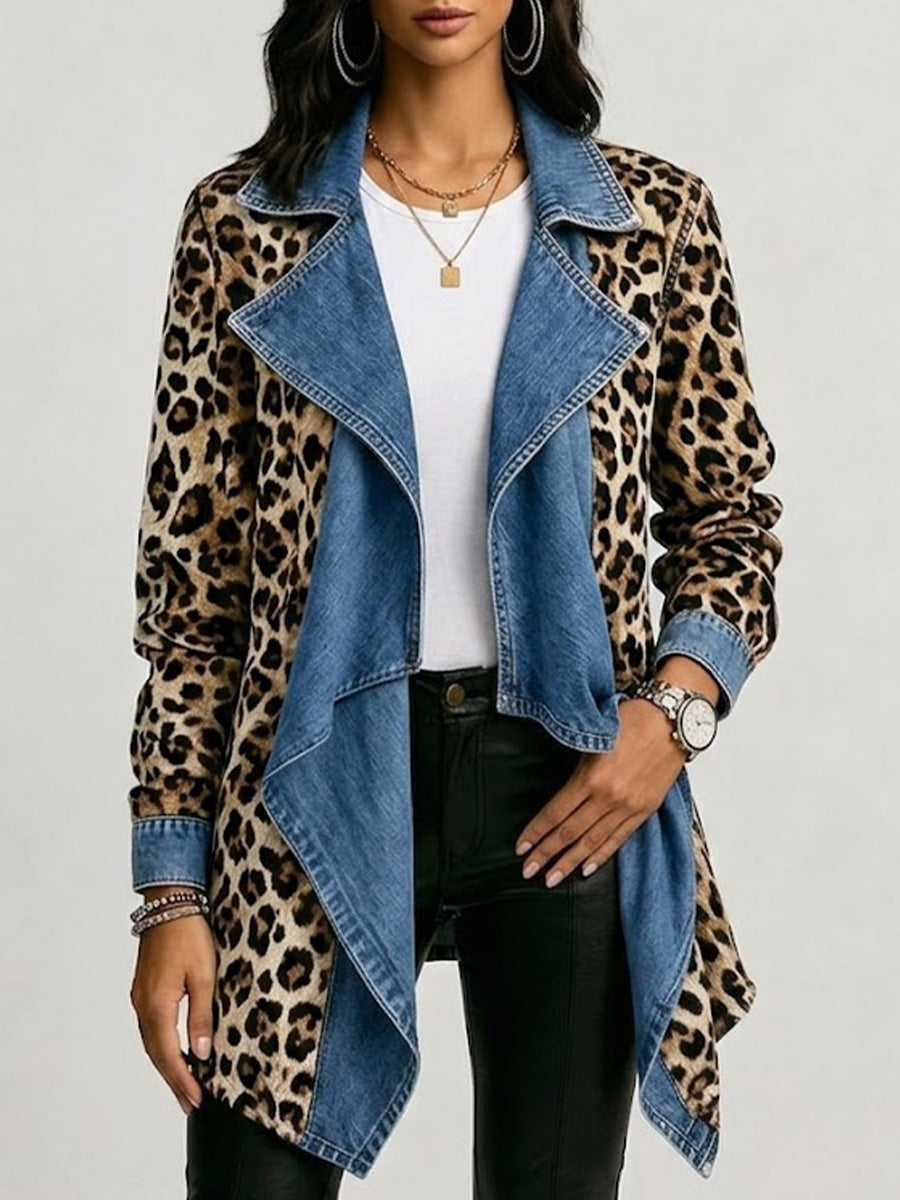 Sherilyn Leopard Print Washed Denim in khaki