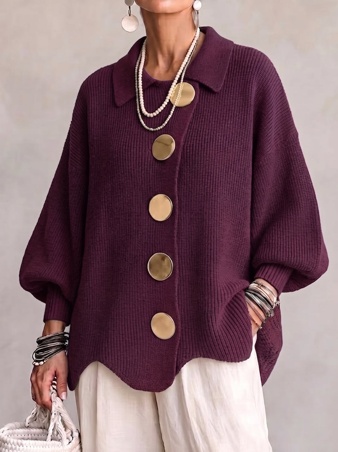 Isadora Collared Cardigan in wine