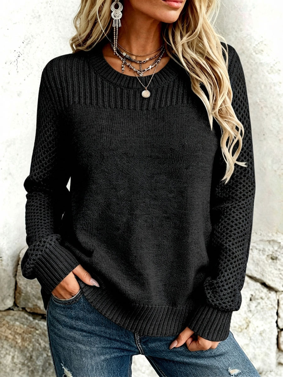 Lirienne Textured Open-knit Sleeves Sweater in black