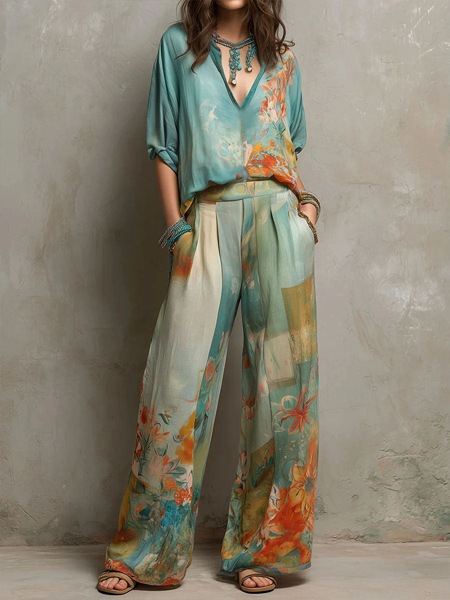 Chiara Set with Floral Print in blue