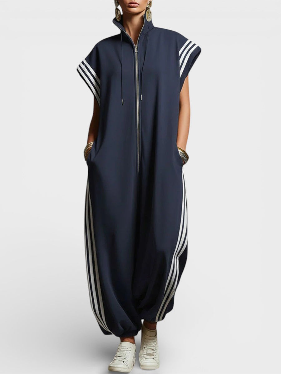 Valeria Zip Neck Jumpsuit in navy blue