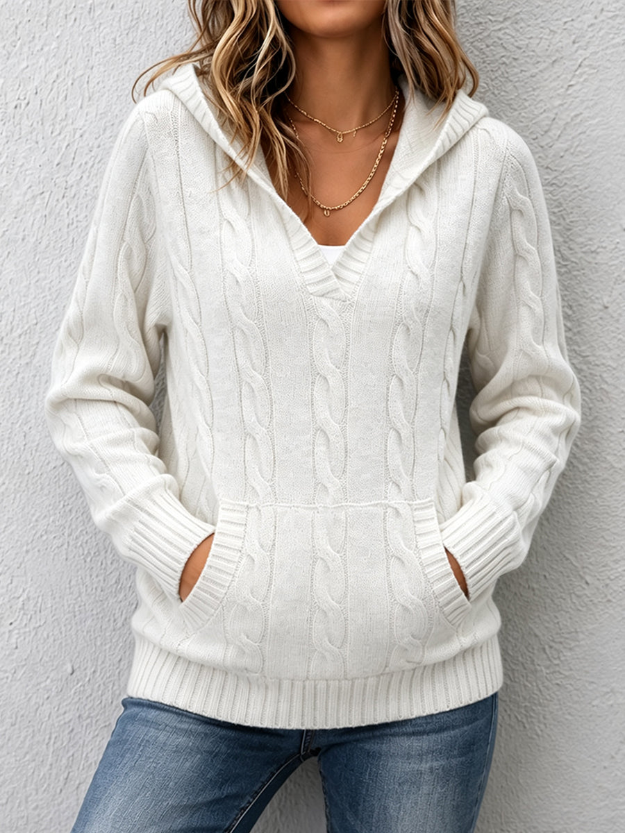 Corabelle Cable-knit V-neck Sweater in white
