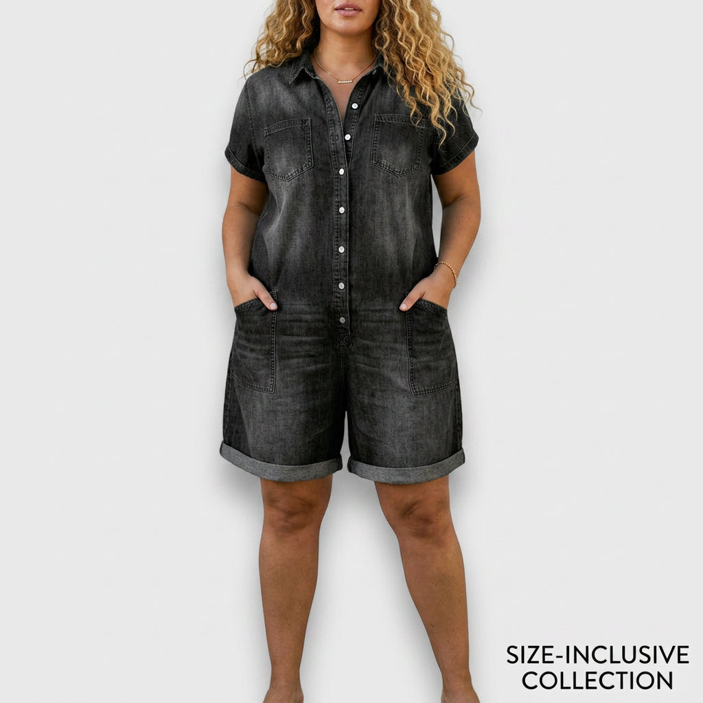 Katya Vintage Short Cotton Denim-look in black