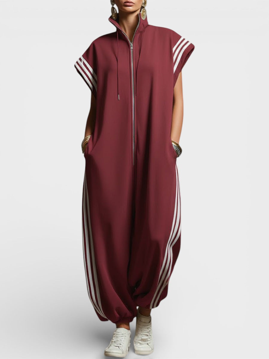 Valeria Zip Neck Jumpsuit in burgundy