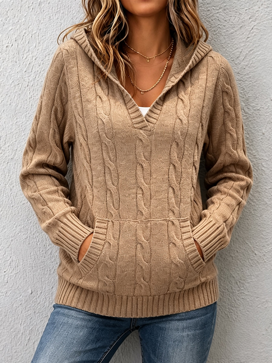 Corabelle Cable-knit V-neck Sweater in camel