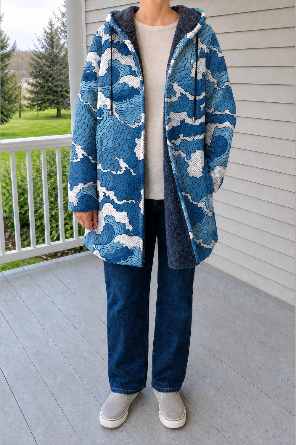 Palmira Patchwork Hooded Coat — Blue Wave
