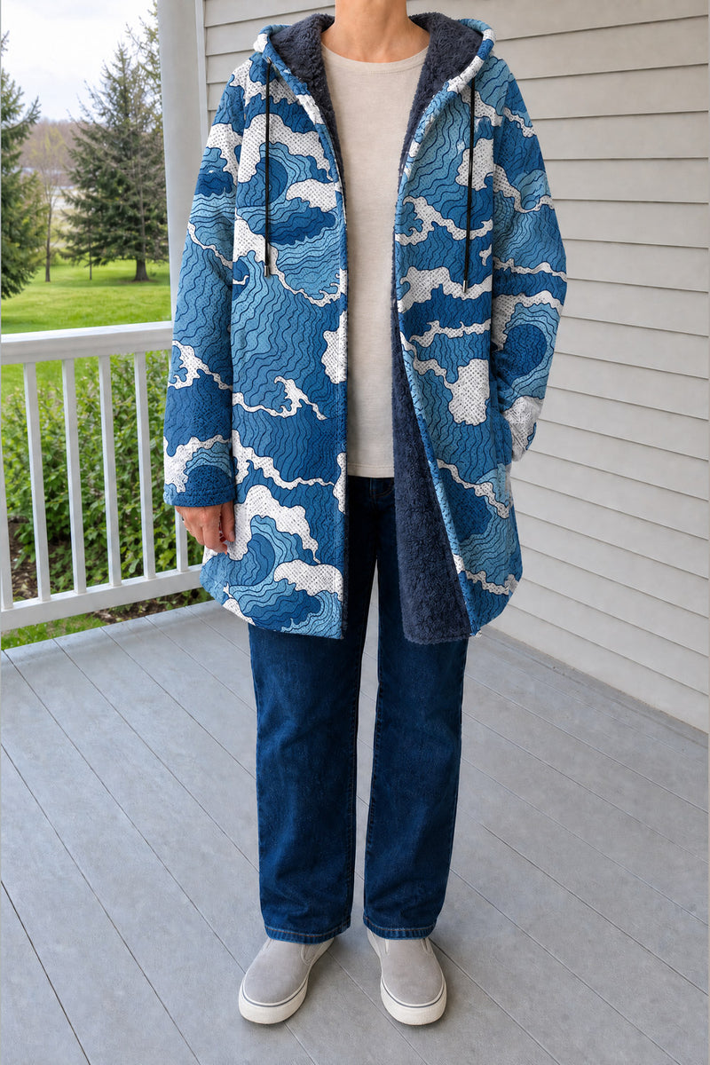 Palmira Patchwork Hooded Coat — Blue Wave