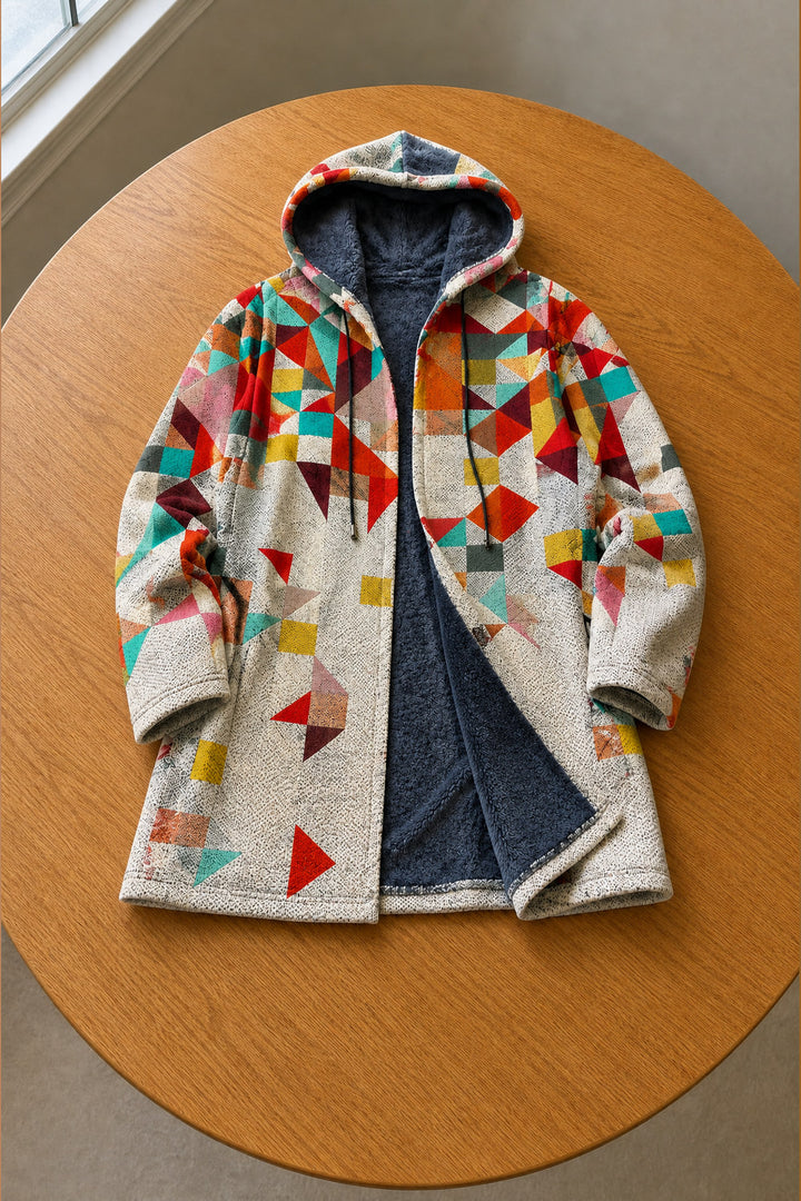 Palmira Patchwork Hooded Coat — Cream Patchwork