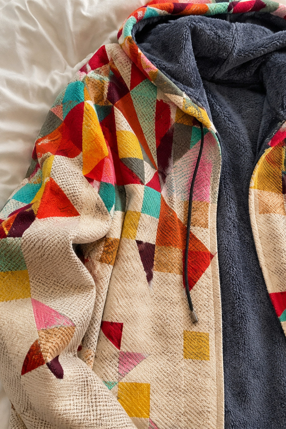Palmira Patchwork Hooded Coat — Cream Patchwork
