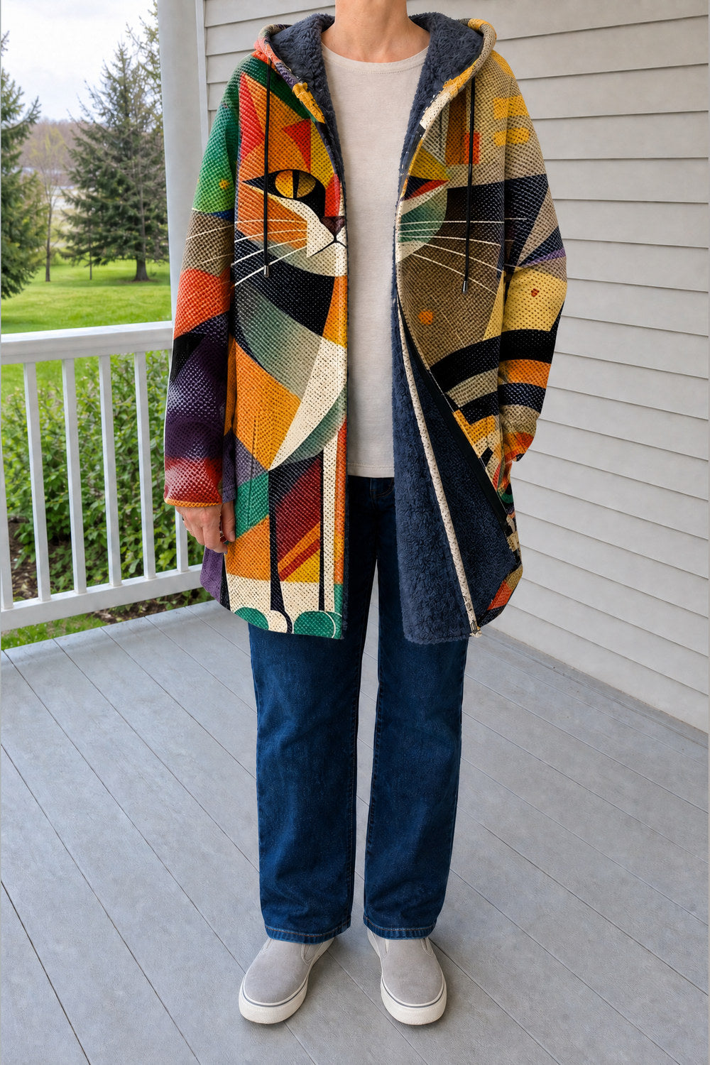 Palmira Patchwork Hooded Coat — Cubist Cat