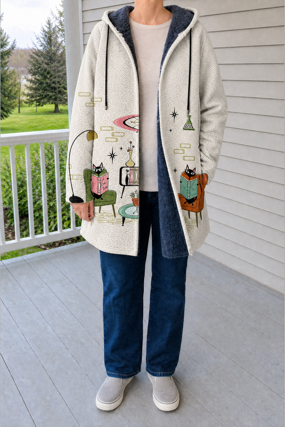 Palmira Patchwork Hooded Coat — Retro Cats