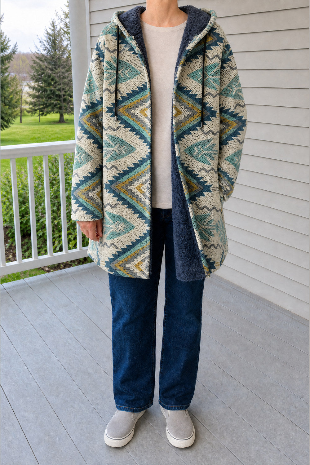 Palmira Patchwork Hooded Coat — Sunset Stripe