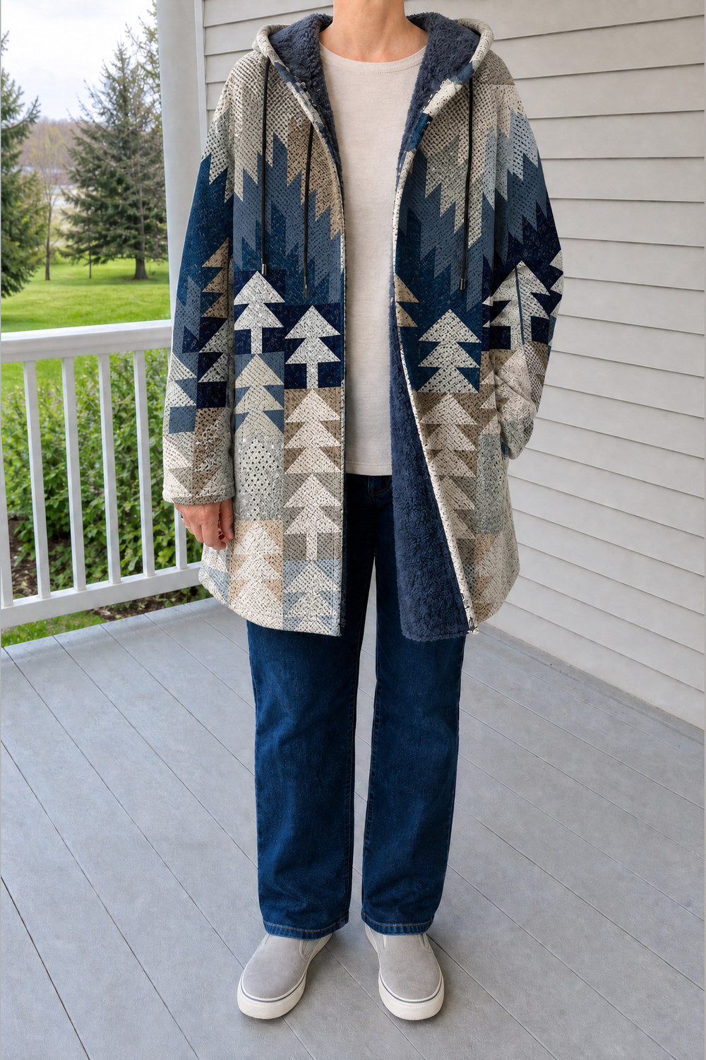 Palmira Patchwork Hooded Coat — Winter Pines