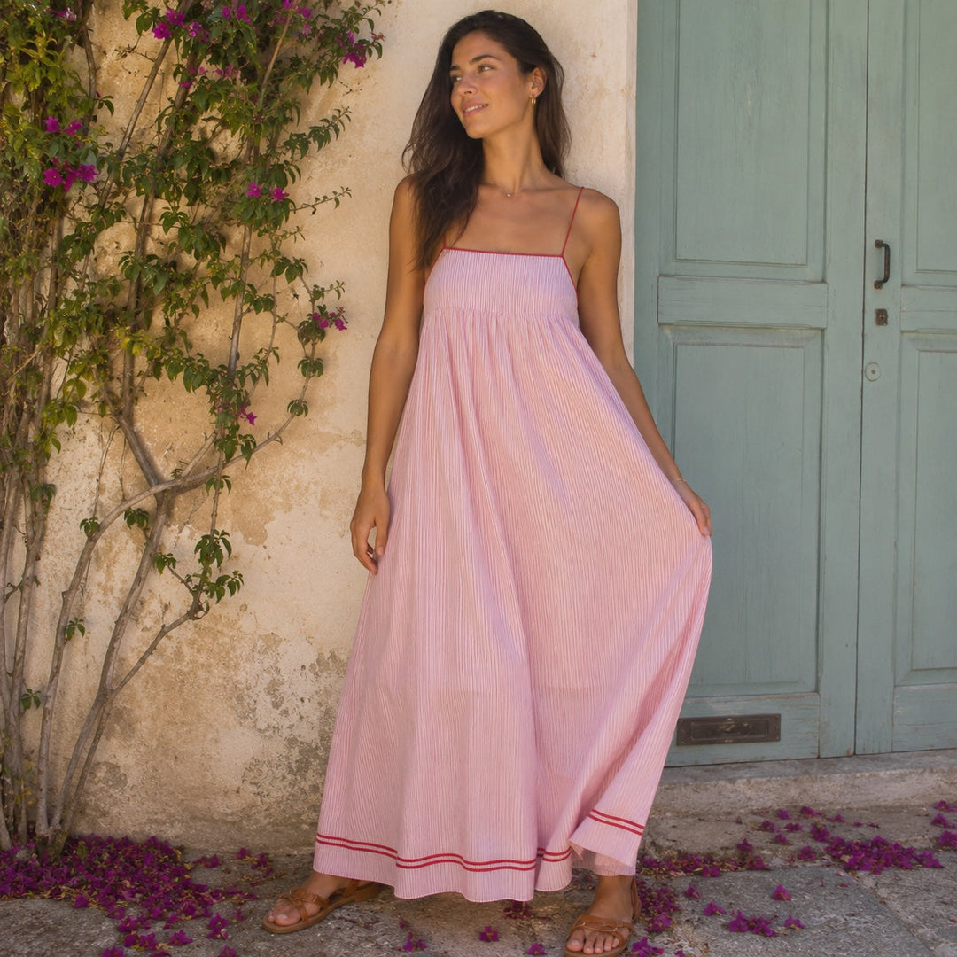 Pamela Flowing Summer Maxi Dress in pink