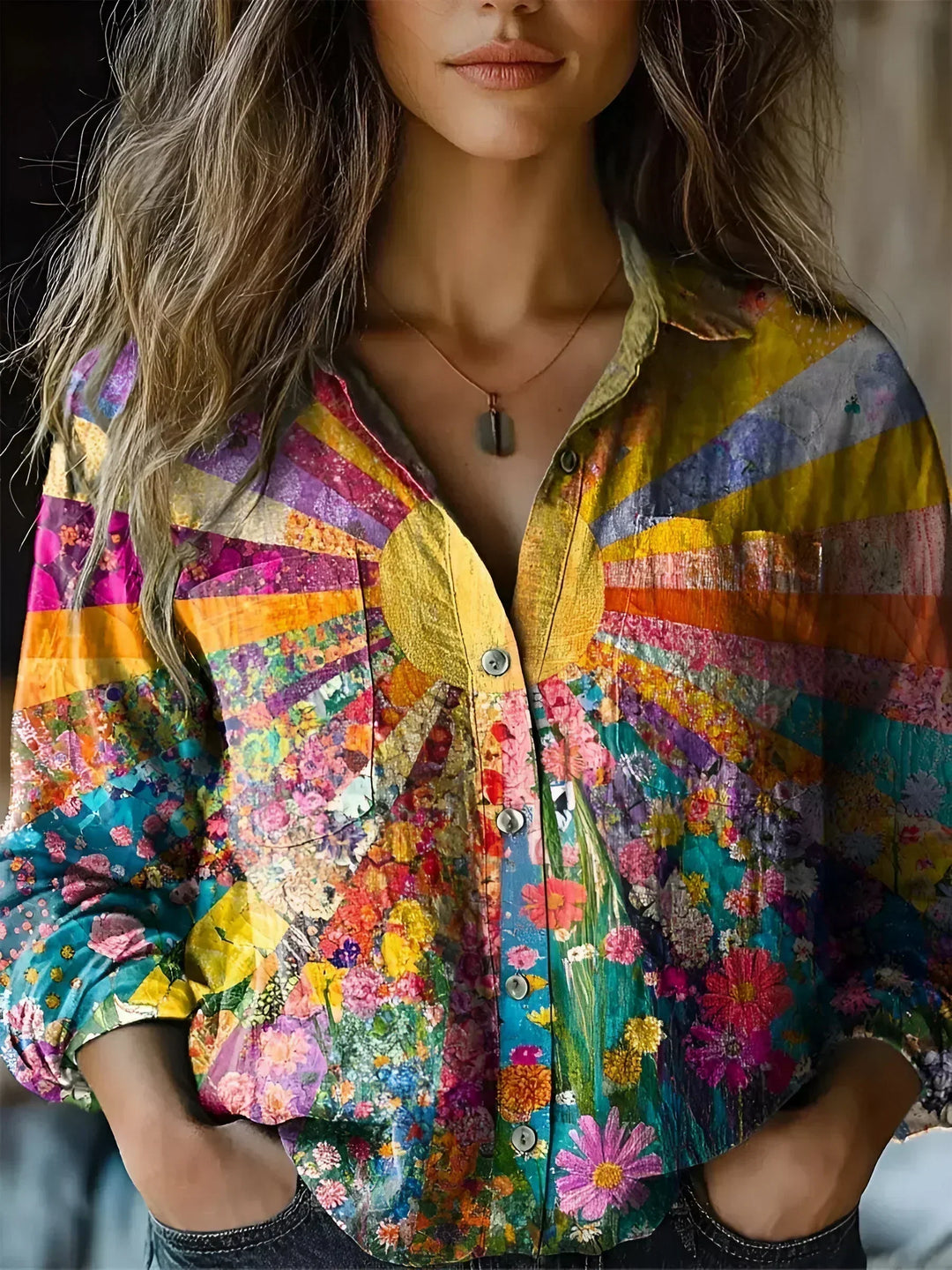 Amora Sunrise Floral Patchwork Blouse in multicolor