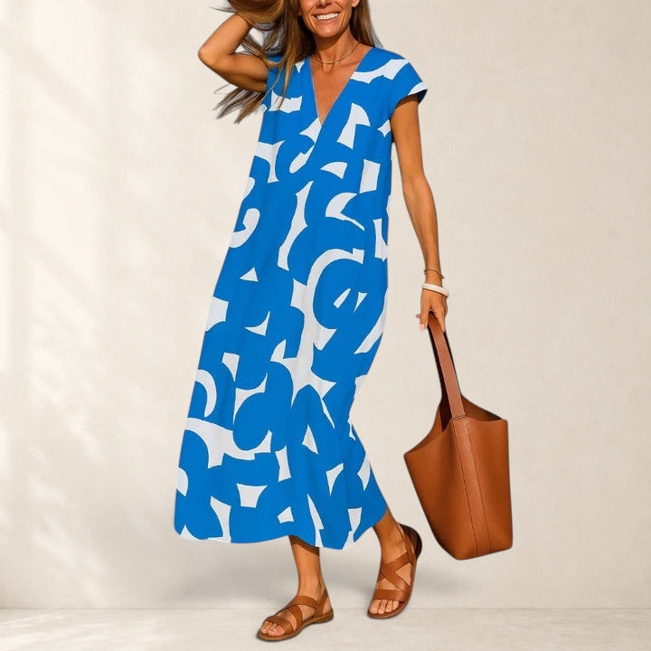 Valery Flowing V-neck Dress in blue