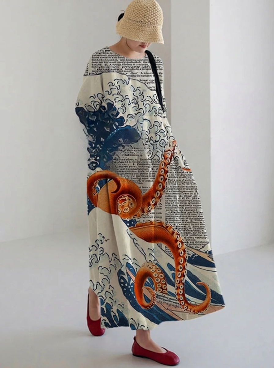 Dahlia Janpanese Octopus Print Long in multicolor