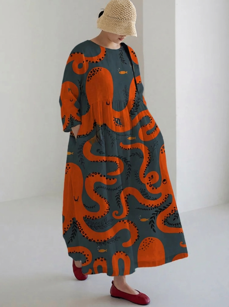 Beatrice Art Retro Leaves Print in orange/gray