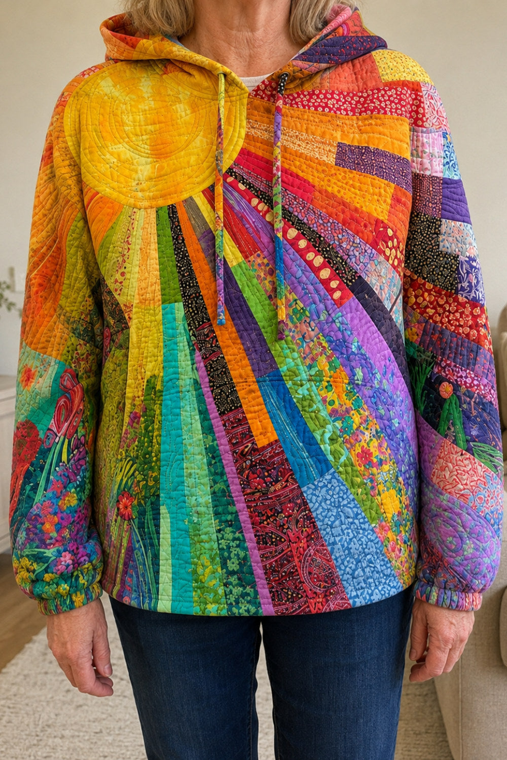 Poppy Wildflower Quilted Hoodie — Sunburst