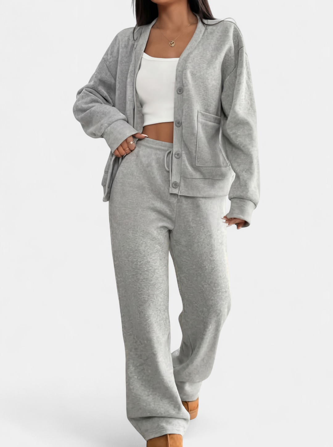 Laurel Cardigan Lounge Trousers Matching in light gray