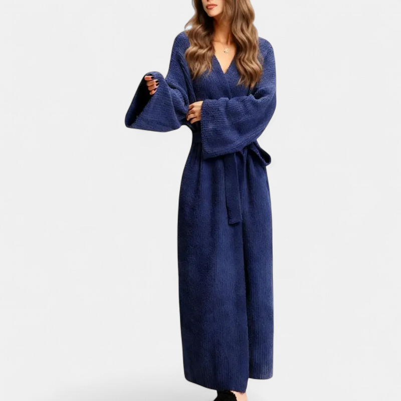Adrina Longline Belted Knit Robe in royal blue