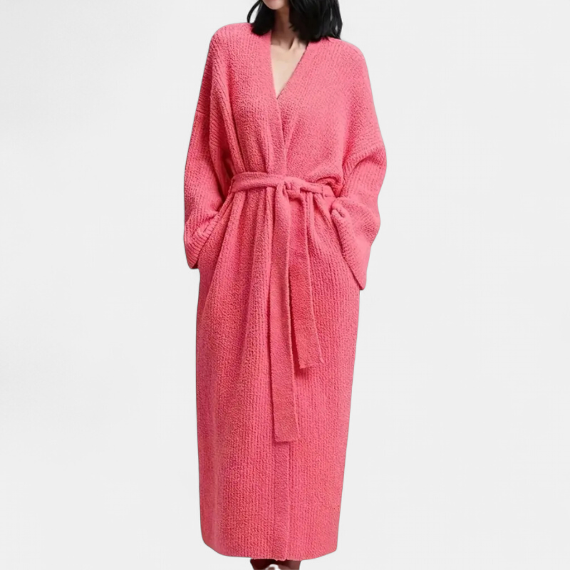Adrina Longline Belted Knit Robe in hot pink