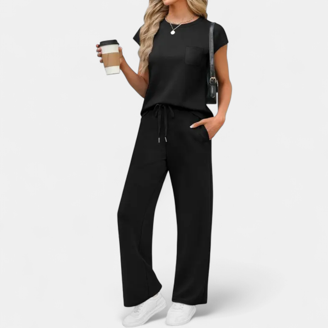 Harlie Cap Sleeve Lounge Set in black