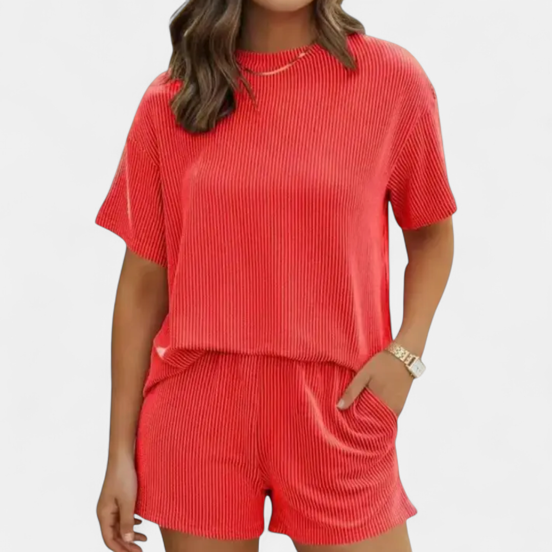Dottie Striped Ribbed Knit Lounge in red