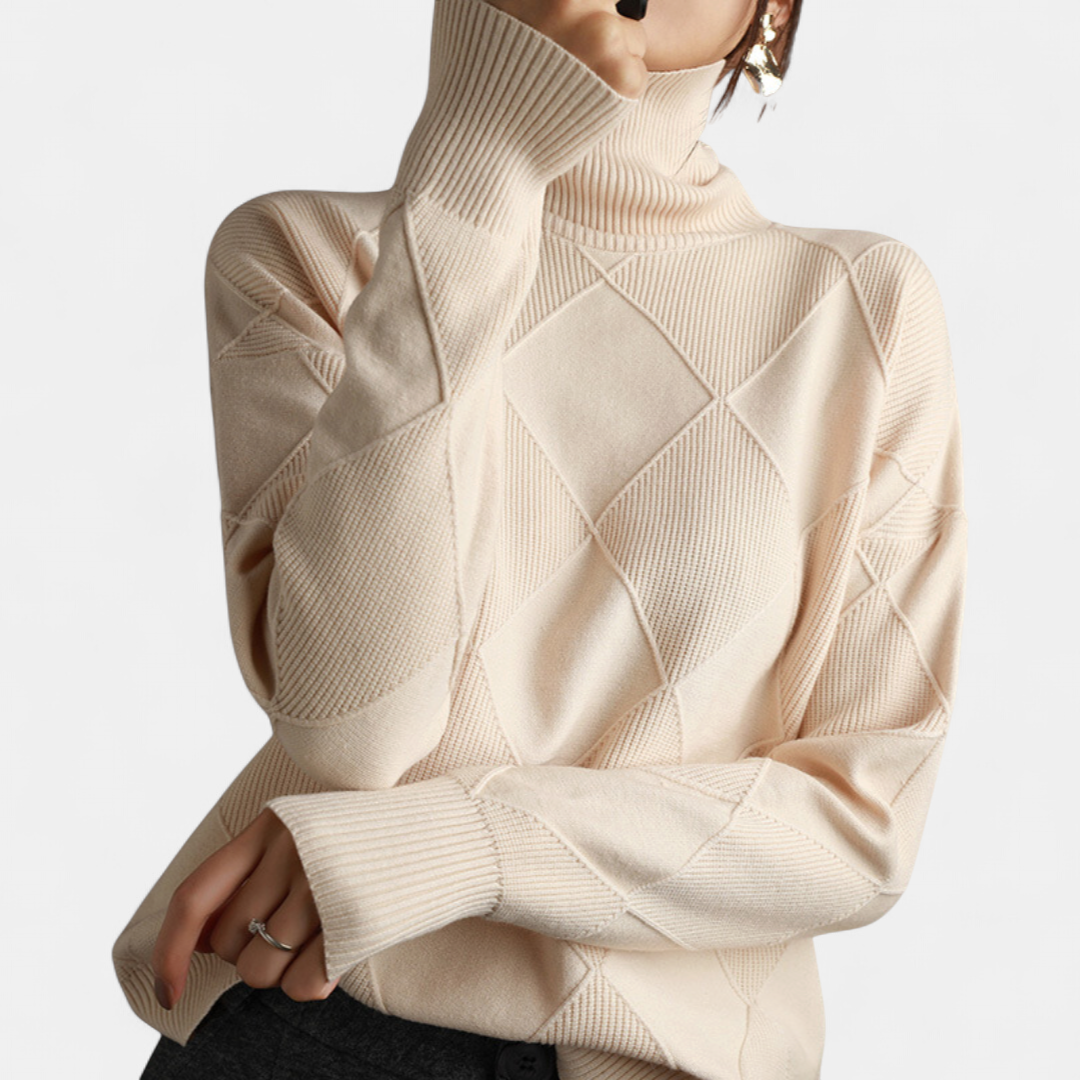 Linley Luxe Ribbed Turtleneck Pullover in beige