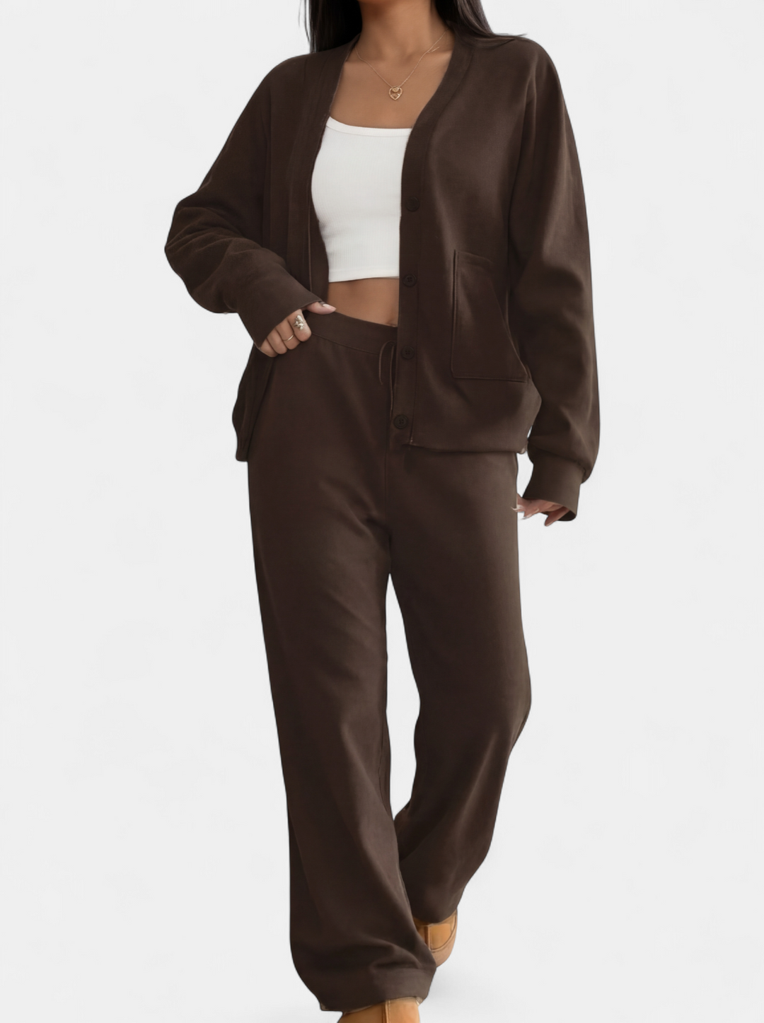Laurel Cardigan Lounge Trousers Matching in coffee