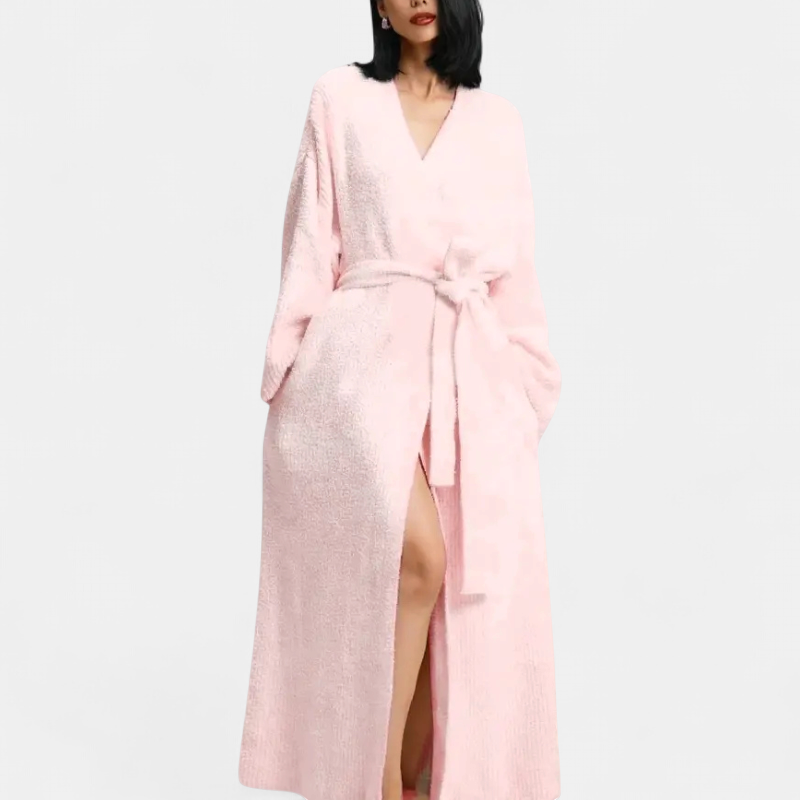 Adrina Longline Belted Knit Robe in pink