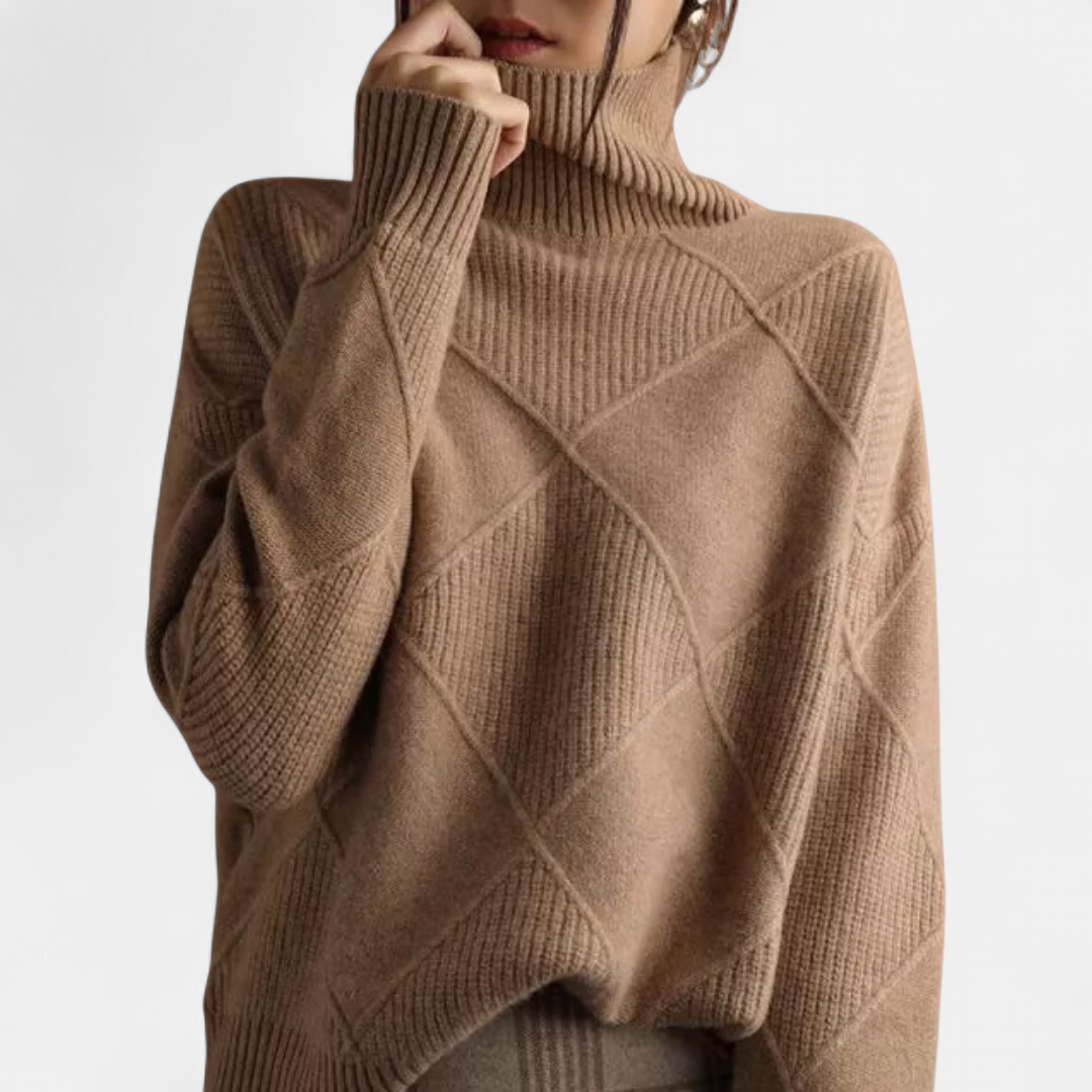 Linley Luxe Ribbed Turtleneck Pullover in brown