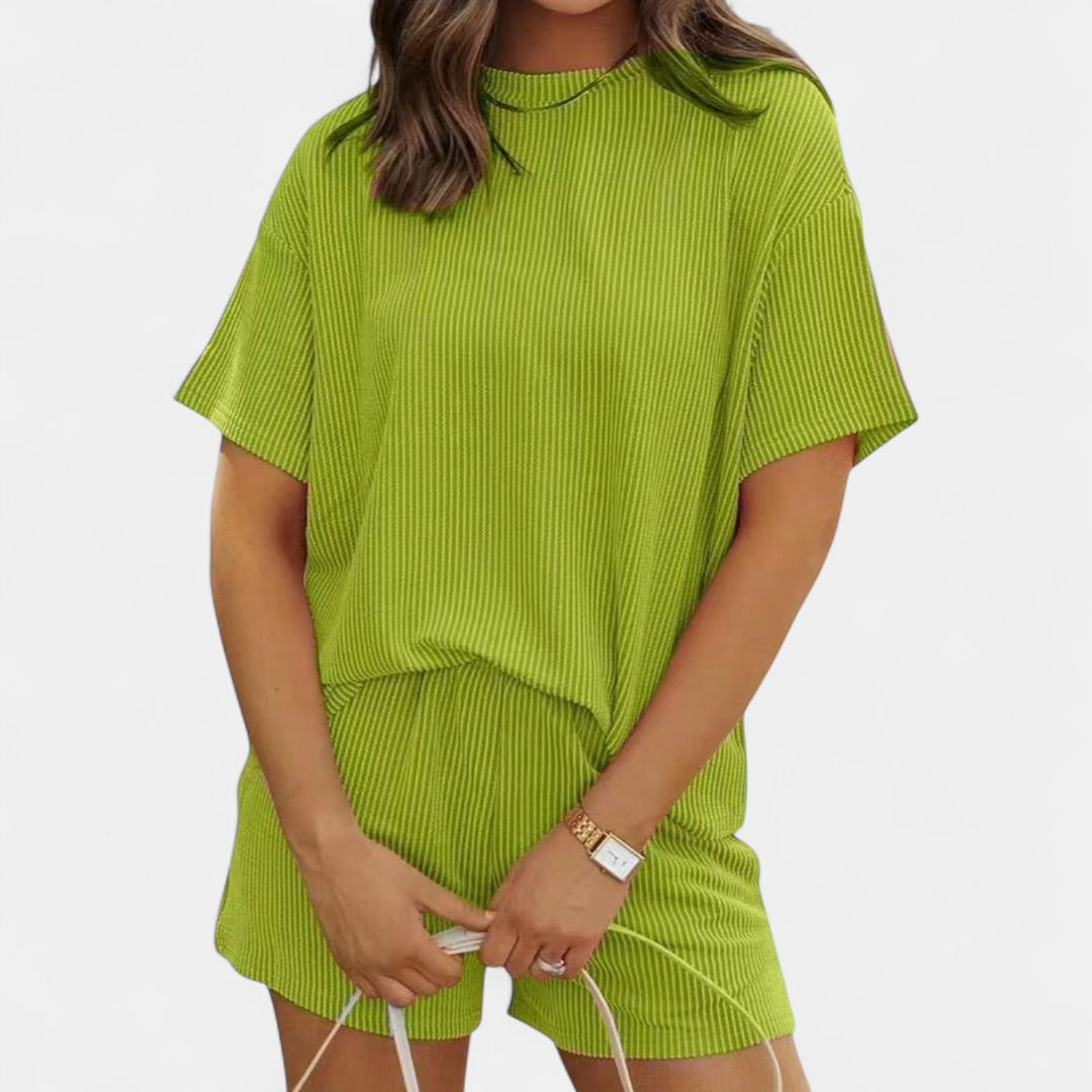 Dottie Striped Ribbed Knit Lounge in lime green