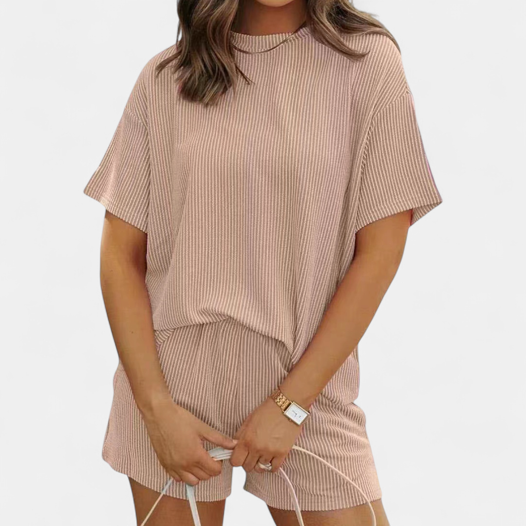 Dottie Striped Ribbed Knit Lounge in light pink