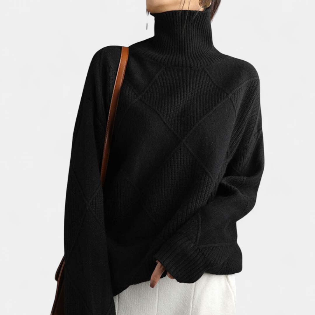 Linley Luxe Ribbed Turtleneck Pullover in black