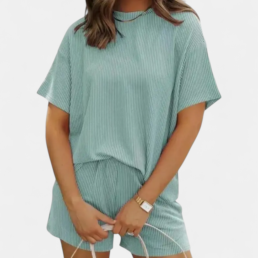 Dottie Striped Ribbed Knit Lounge in mint green
