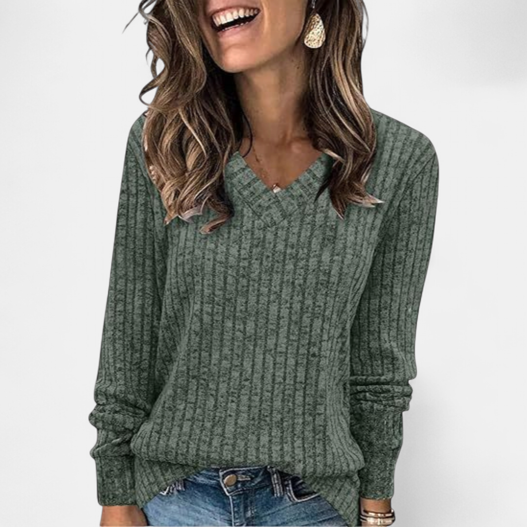 Kasha V-neck Long Sleeve Sweater in light green