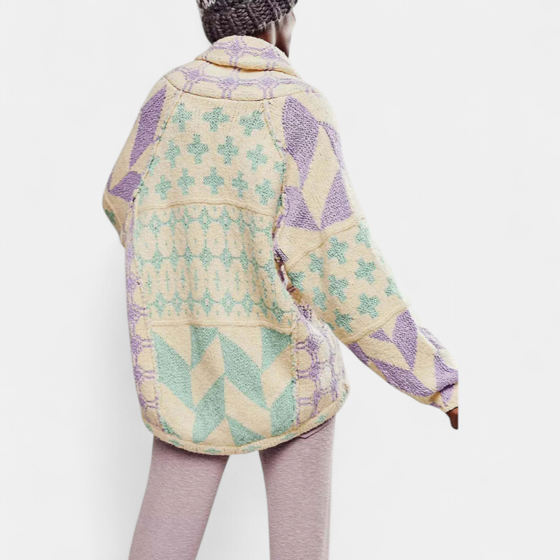Georgina Oversized Print Knit Coat in purple