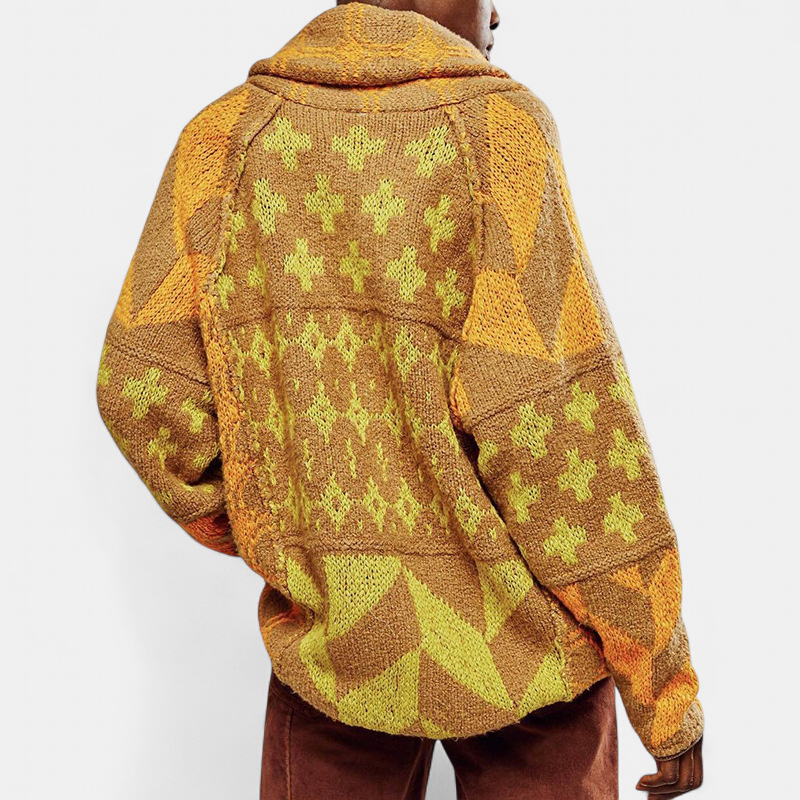Georgina Oversized Print Knit Coat in yellow