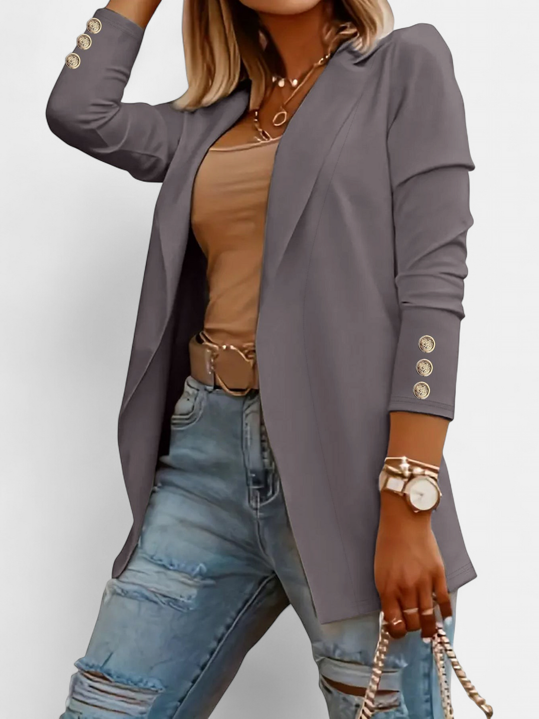Odin Long Sleeve Open Front in gray