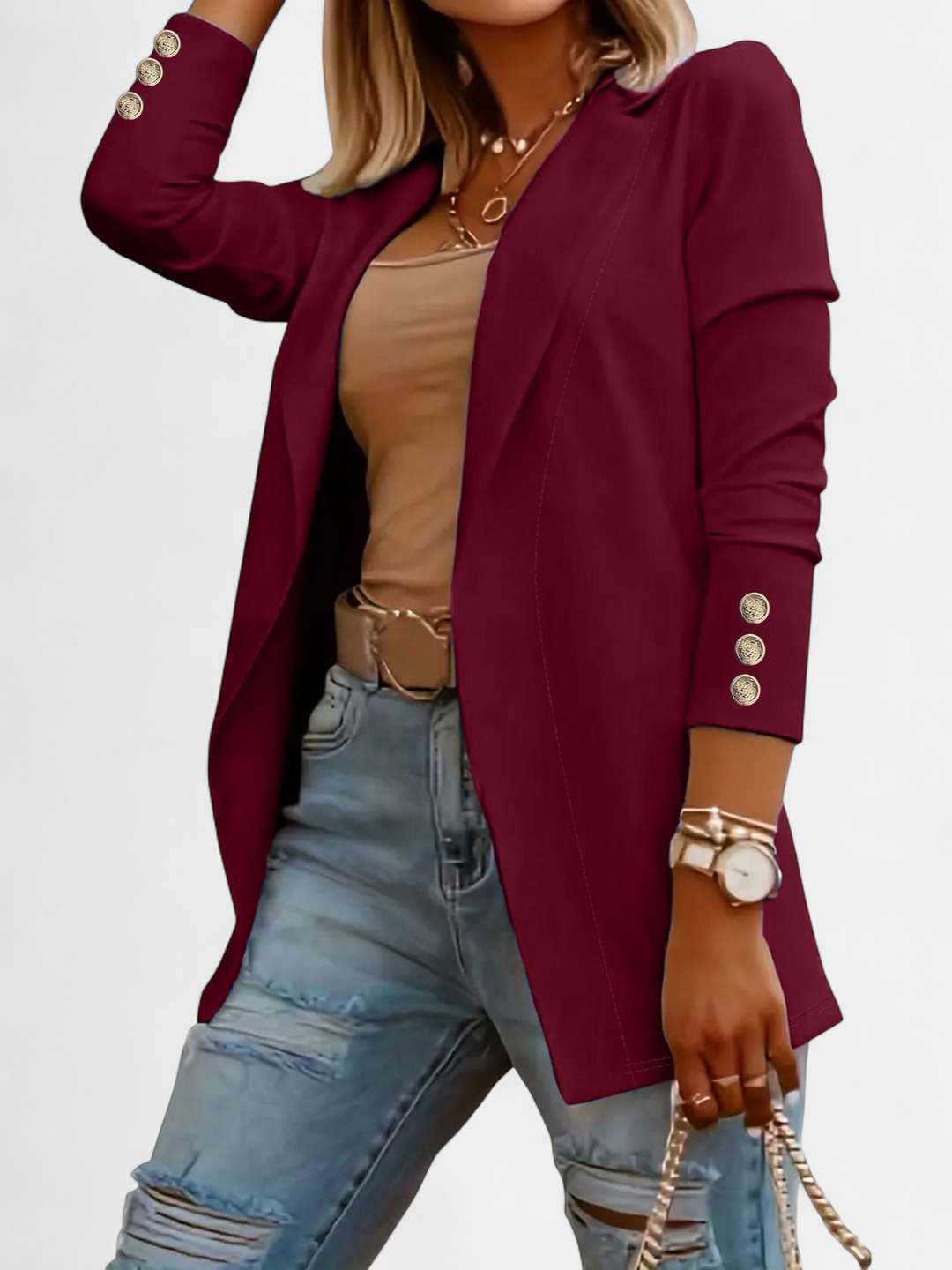 Odin Long Sleeve Open Front in claret