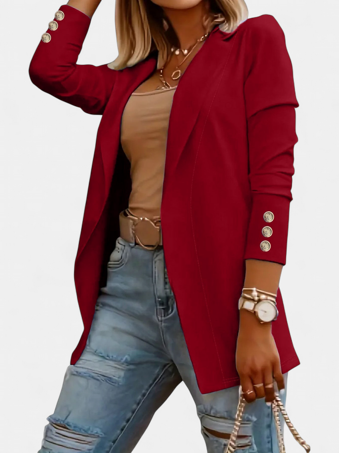 Odin Long Sleeve Open Front in red