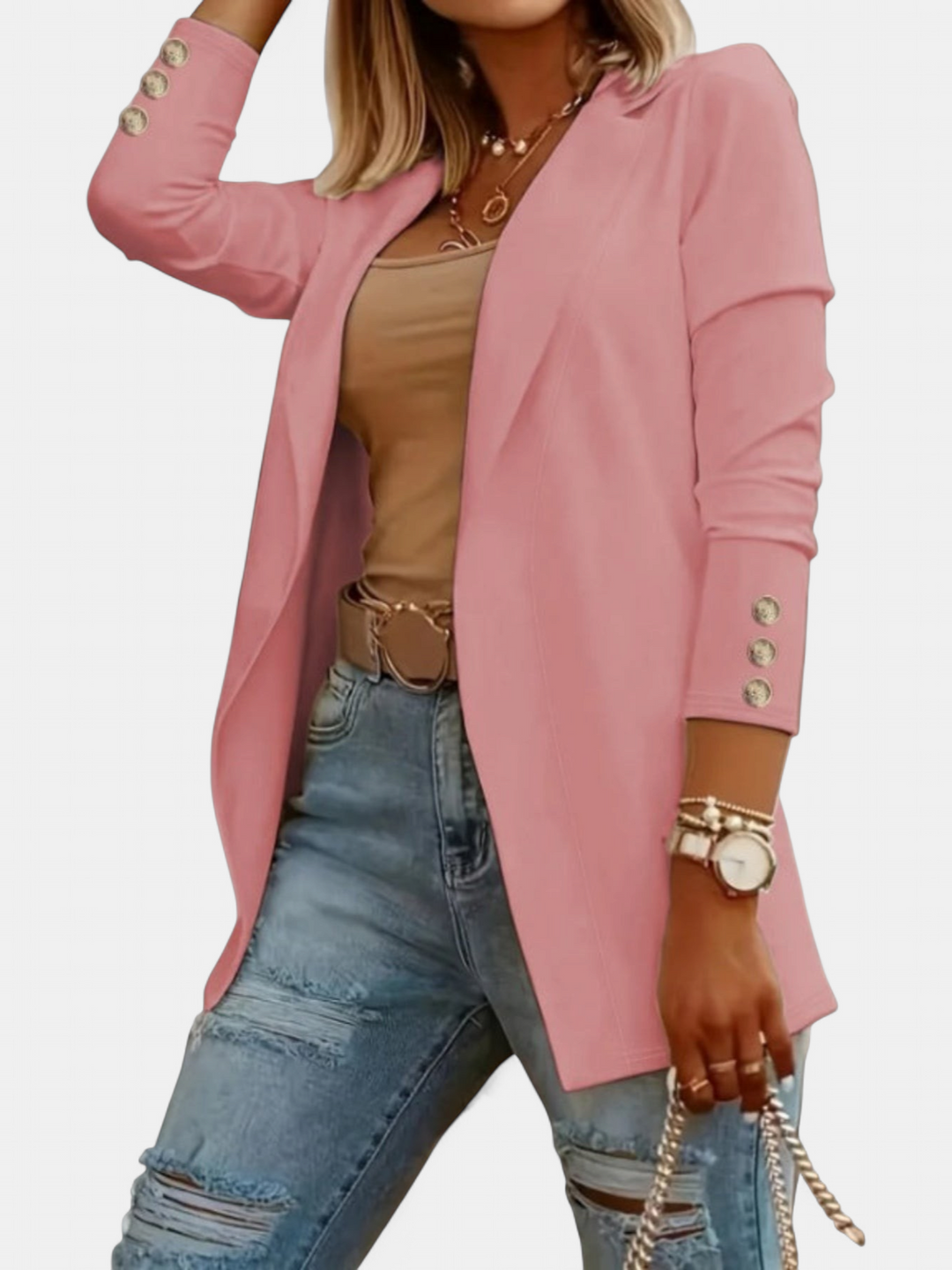 Odin Long Sleeve Open Front in pink