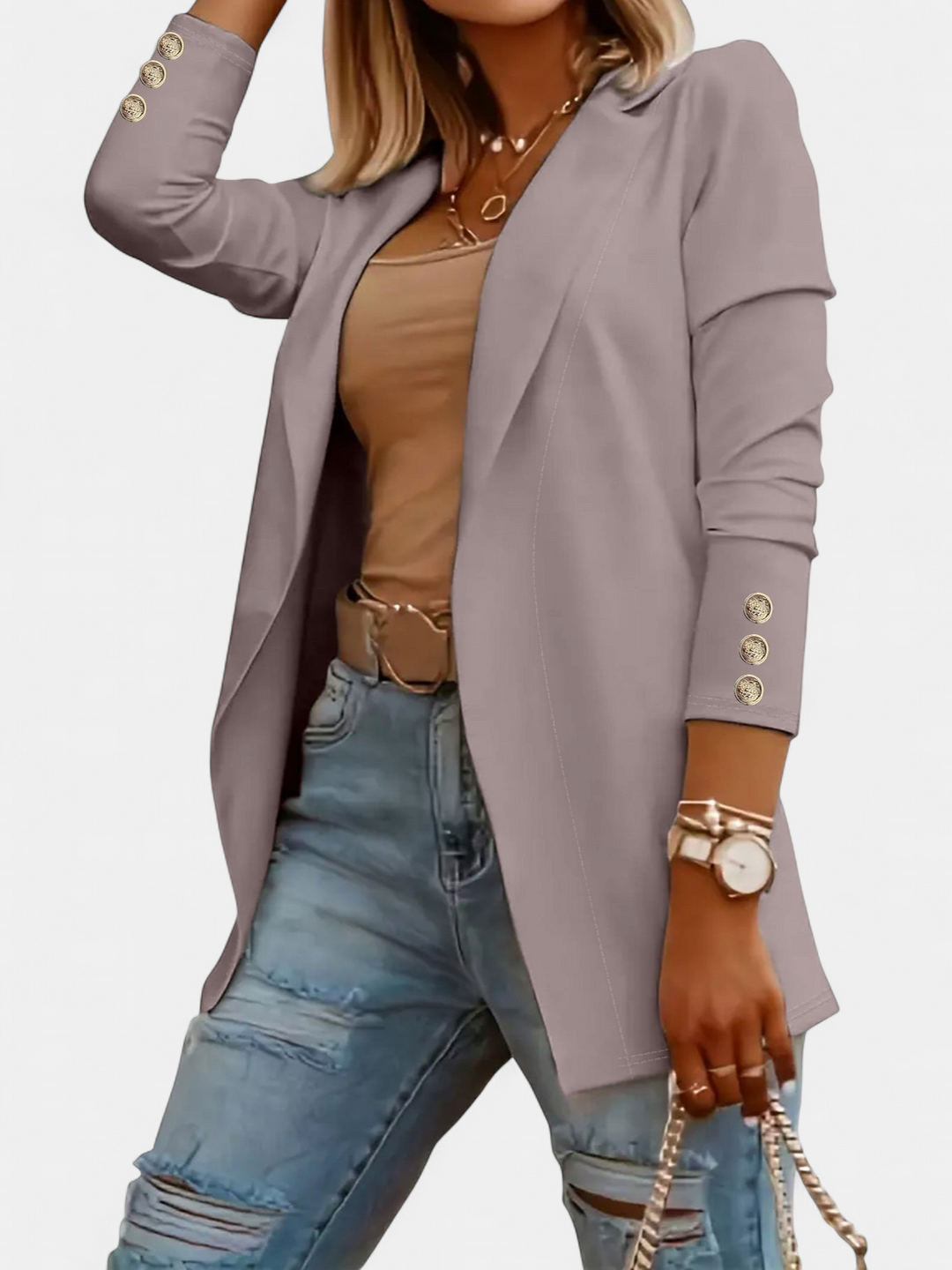 Odin Long Sleeve Open Front in light gray