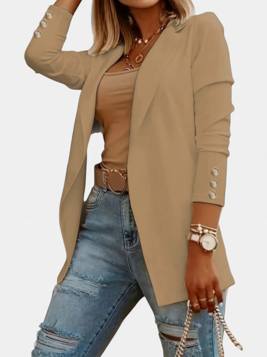 Odin Long Sleeve Open Front in khaki