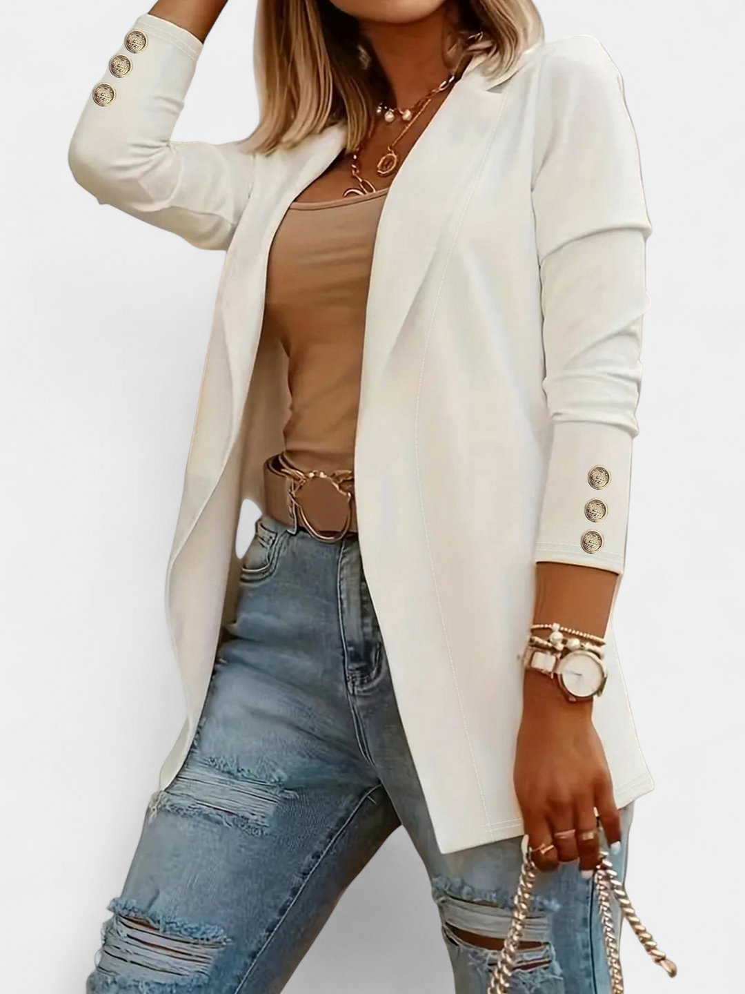 Odin Long Sleeve Open Front in white